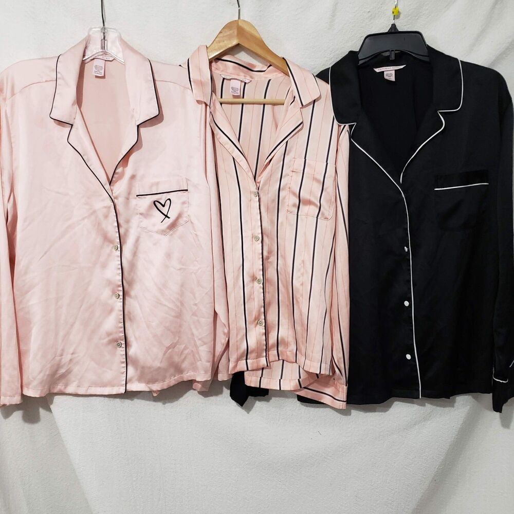 VICTORIA'S SECRET Set of 3 Pajamas Tops Only Buttons Up L